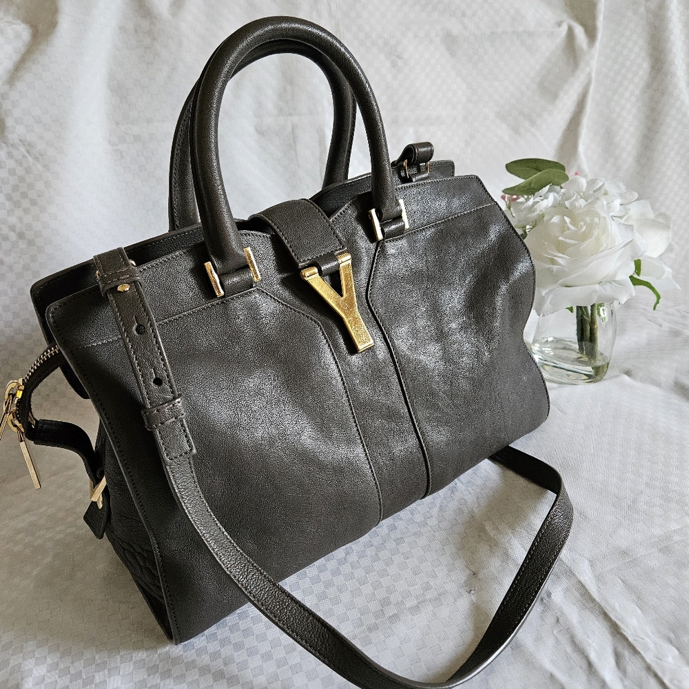 NDS Yves Saint Laurent Dark Grey Gold Luxury Satchel Handbag (LIMITED EDITION)